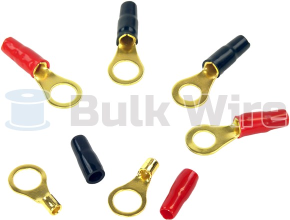 Picture of Gold Ring Crimp Terminals with Color Coded Boots (12 to 8 AWG)