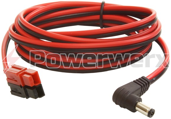 Picture of 2.1mm Right Angle DC Coaxial Power Plug to Powerpole Adapter 6 ft.