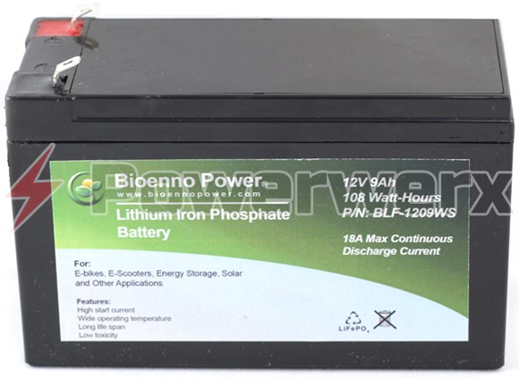 Picture of Bioenno BLF-1209AS 12V, 9Ah Lithium Iron Phosphate (LiFePO4) Battery, ABS