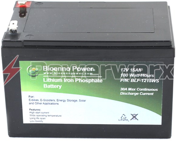 Picture of Bioenno BLF-1215AS 12V, 15Ah Lithium Iron Phosphate (LiFePO4) Battery, ABS