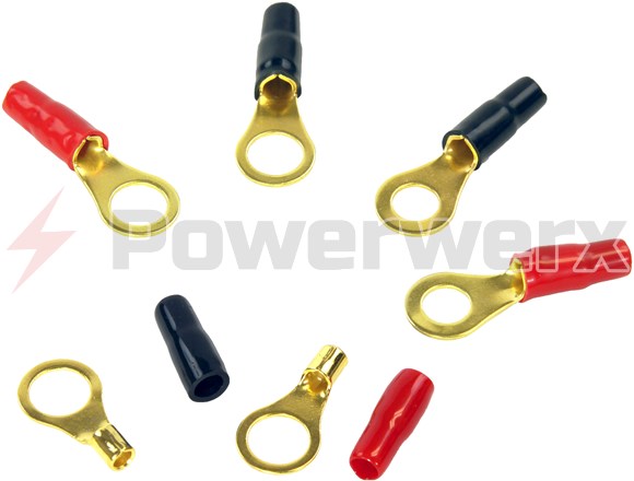 Siz Red/Black Gold Plated Crimp Type Ring Terminal 8.5 mm Ring for 3.5 mm Cable 