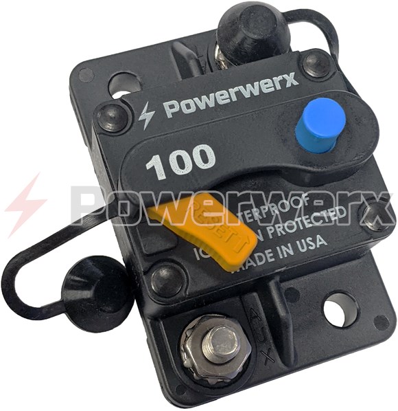 Picture of Mechanical Products 175-S8-100-2 Series 17 Surface Mount Resettable Circuit Breaker, Push/Trip Reset, 1/4” Stud, 100A
