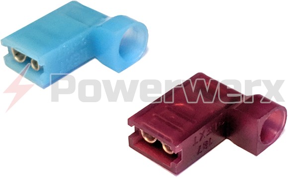 25 BLUE 3M HEAT SHRINK FLAG TERMINALS WIRE CONNECTORS RIGHT ANGLE 16-14 AWG 1/4" 