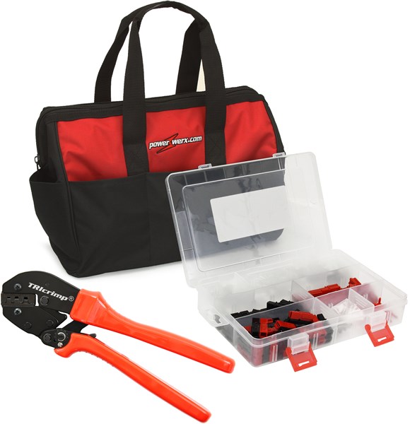 Picture of PowerpoleBag, the best Powerpole crimping tool and assorted Powerpole case in a custom nylon gear bag