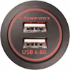 Picture of Powerwerx Backlit Red Panel Mount Dual USB 4.8A Fast Device Charger for 12/24V Systems