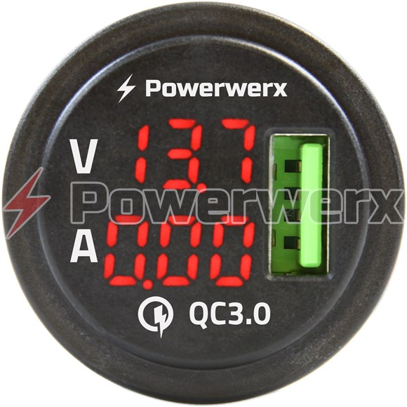 Picture of Powerwerx Panel Mount Combination Single USB QC 3.0 with Red LED Volt & Amp Display