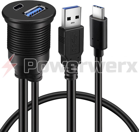 Picture of Powerwerx Panel Mount Combination Type-C USB and USB 3.0 with 6 foot Extension Cables