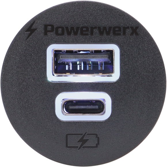 Picture of Powerwerx Panel Mount Combination USB QC3.0 and USB Type-C QC4.0 75W Fast Device Charger