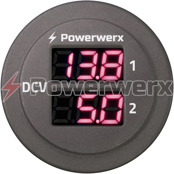 Picture of Powerwerx Panel Mount Dual Digital Red Volt Meter for 12/24V Systems
