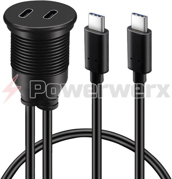 Picture of Powerwerx Panel Mount Dual Type-C USB Male to Female with 6 ft. Extension Cables