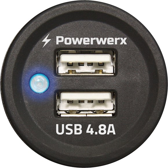 Picture of Powerwerx Panel Mount Dual USB 4.8A Device Charger for 12/24V Systems