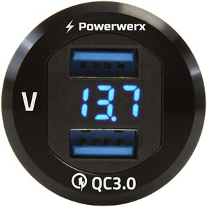 Picture of Powerwerx Panel Mount Dual USB QC 3.0 with Blue LED Voltage Display