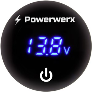 Picture of Powerwerx PanelDome-Blue LED Volt Meter, Battery Percentage Display, Waterproof, On/Off switch, 12/24V System