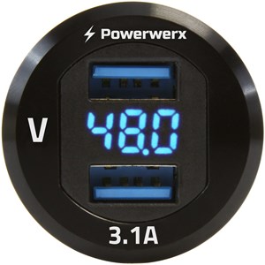 Picture of Powerwerx PanelUSB48 Panel Mount Dual USB 3.1A Fast Device Charger with Digital Voltage Display for 24/36/48V Systems