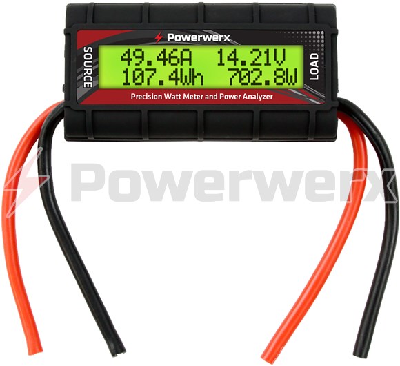 Picture of Powerwerx Watt Meter, DC Inline Power Analyzer, 45A Continuous, 12 Gauge, Bare Wire Ends