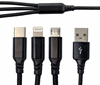 Picture of USB3in1 Black Adaptor Cable, USB input to Apple Lightning, USB Type C and USB Micro