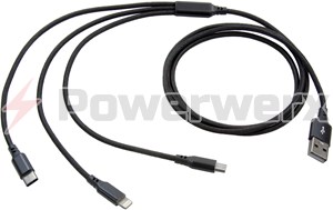 Picture of USB3in1 Black Adaptor Cable, USB input to Apple Lightning, USB Type C and USB Micro